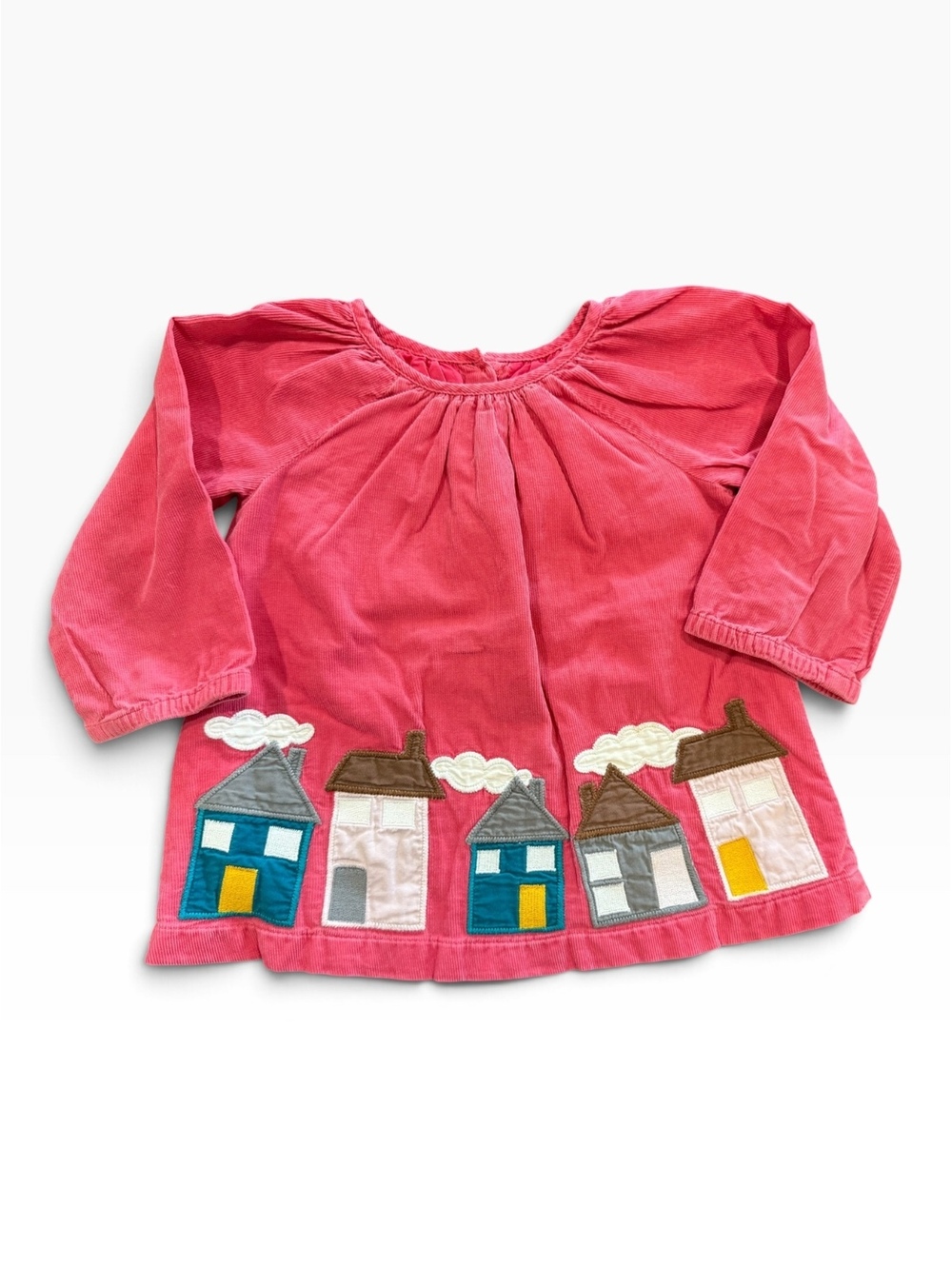 Baby Boden Girls' Pink Corduroy Button-Back Top with House Appliqué, Size 12-18M